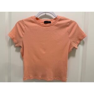 Ovanviso Peach Coral Ribbed Short Sleeve Baby Tee Crew Neck Top Size Large